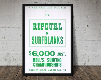 1975 Rip Curl Bell's Surfing Championship Print – Vintage Surf Poster, Retro Beach Decor