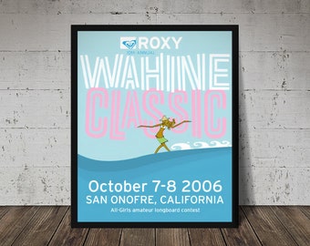 2006 ROXY WAHINE CLASSIC Surfing Competition Print - Digital Download, Printable Art, Vintage Surfing Poster, Retro Surf Poster, Surf