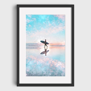 Pintura de acuarela SURFER - Descarga digital, Arte imprimible, Cartel de surf vintage, Cartel de surf retro, Impresión de surf, Acuarela de surf
