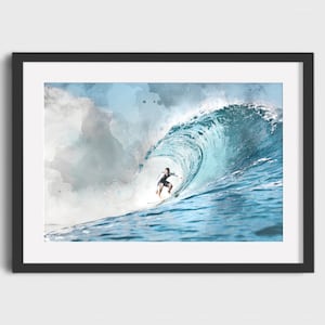 Pintura de acuarela SURFER - Descarga digital, Arte imprimible, Cartel de surf vintage, Cartel de surf retro, Impresión de surf, Acuarela de surf