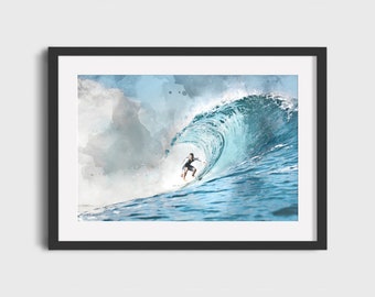 Póster de surf vintage – Pintura de surfista en acuarela (Descarga digital)