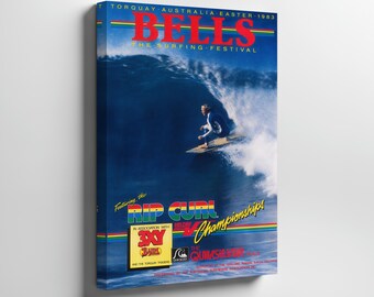 WRAPPED CANVAS - 1983 Rip Curl Bells Surfing Championship Competition Print - Surfing Poster