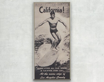 WRAPPED CANVAS - MANHATTAN Beach California - Surfing Travel Poster