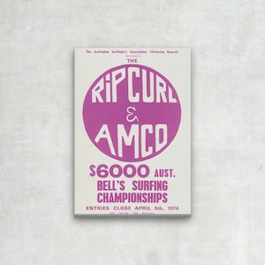 WRAPPED CANVAS - 1974 Rip Curl Bells Surfing Championship Competition Print - Surfing Poster