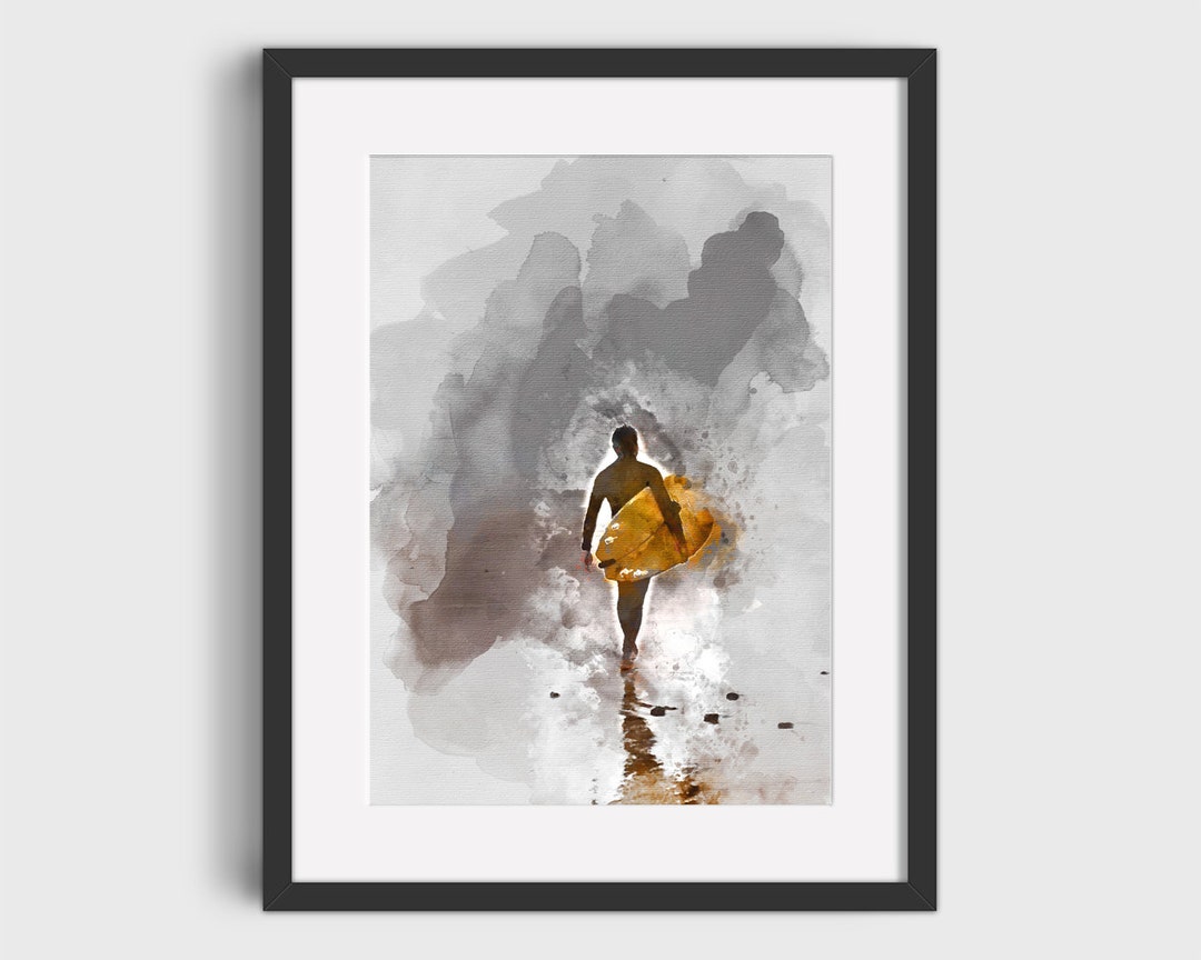 サーフィン 水彩画 アート作品 水彩画 風景画 海の絵 海 サーフィン サーフィンの絵 絵画