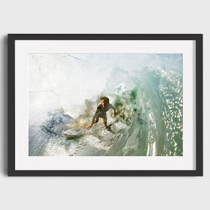 Pintura de acuarela SURFER - Descarga digital, Arte imprimible, Cartel de surf vintage, Cartel de surf retro, Impresión de surf, Acuarela de surf