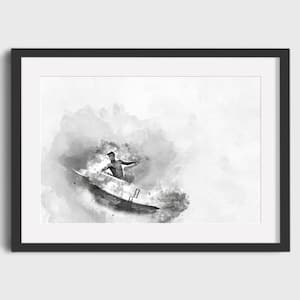 Pintura de acuarela SURFER - Descarga digital, Arte imprimible, Cartel de surf vintage, Cartel de surf retro, Impresión de surf, Acuarela de surf