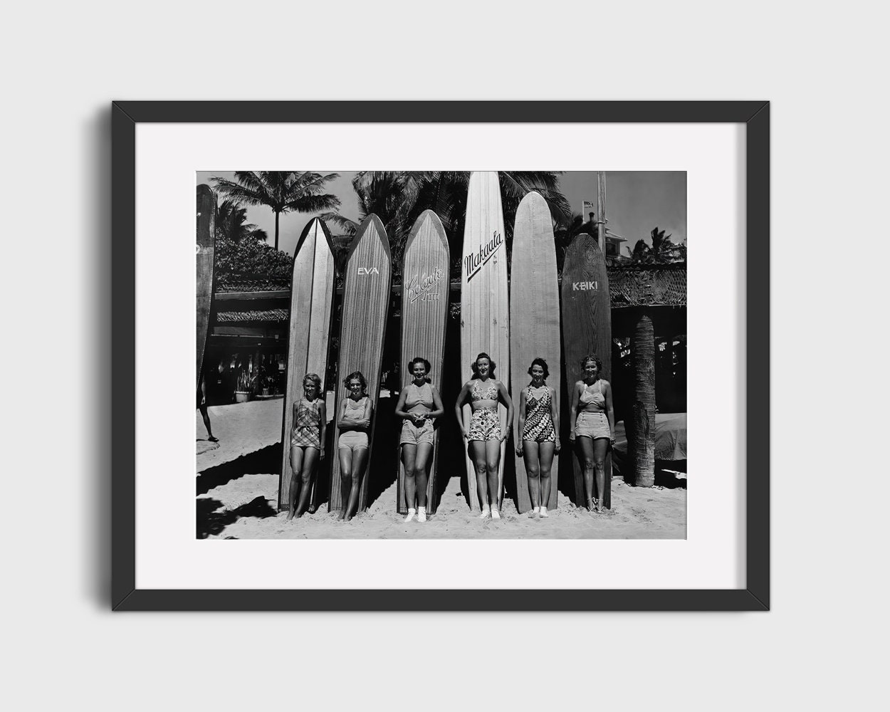 VINTAGE SURFING Photo Black & White Surf Photo, Surfer Girls, Surfing Print, Surfing Wall Art
