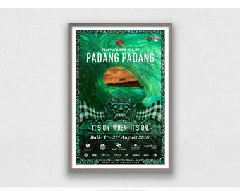 Poster di surf di Padang Padang 2016 – Stampa vintage di surf a Bali (download digitale)
