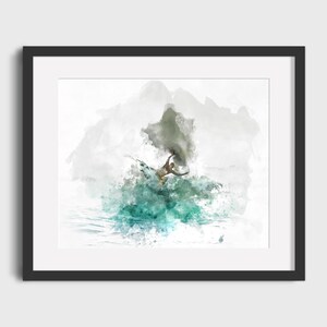 SURFER Watercolor Painting - Digital Download, Printable Art, Vintage Surf Poster, Retro Surf Poster, Surfing Print, Surf Watercolor