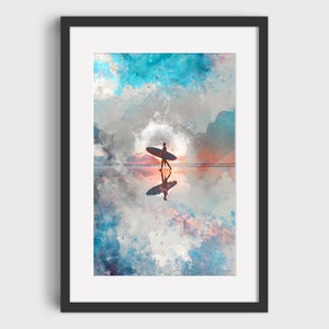 Pintura de acuarela SURFER - Descarga digital, Arte imprimible, Cartel de surf vintage, Cartel de surf retro, Impresión de surf, Acuarela de surf