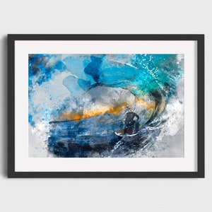 Pintura de acuarela SURFER - Descarga digital, Arte imprimible, Cartel de surf vintage, Cartel de surf retro, Impresión de surf, Acuarela de surf