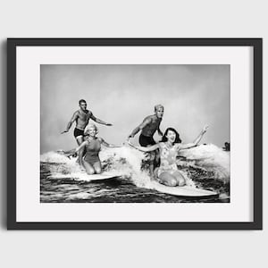 VINTAGE SURFING Photo - Black & White Surf Photo, Surfer Girls, Surfing print, Surfing Wall Art, Surfing decor