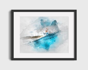Surfer Girl Watercolor Art Print – Vintage Surf Poster (Digital Download)