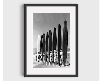 VINTAGE SURFING Photo - Black & White Surf Photo, Surfer Girls, Surfing print, Surfing Wall Art, Surfing decor