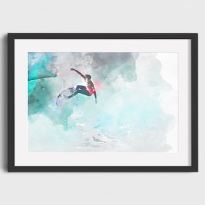 Pintura de acuarela SURFER - Descarga digital, Arte imprimible, Cartel de surf vintage, Cartel de surf retro, Impresión de surf, Acuarela de surf