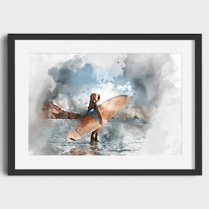 Pintura de acuarela SURFER - Descarga digital, Arte imprimible, Cartel de surf vintage, Cartel de surf retro, Impresión de surf, Acuarela de surf
