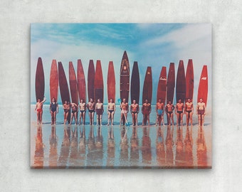 Vintage Surf Photo Canvas Print – Black & White Beach Wall Art