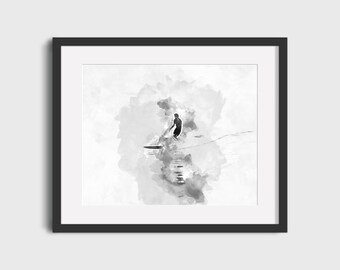 Vintage Surf Poster - Retro Surfer Watercolor Print (Digital Download)