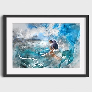 SURFER aquarelverf - digitale download, afdrukbare kunst, vintage surfposter, retro surfposter, surfprint, surfaquarel