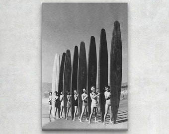 Vintage Surfing Photo Black White Canvas Print – Surfer Girls Wall Art