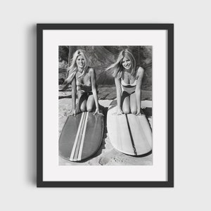VINTAGE SURFING Photo - Black & White Surf Photo, Surfer Girls, Surfing print, Surfing Wall Art, Surfing decor