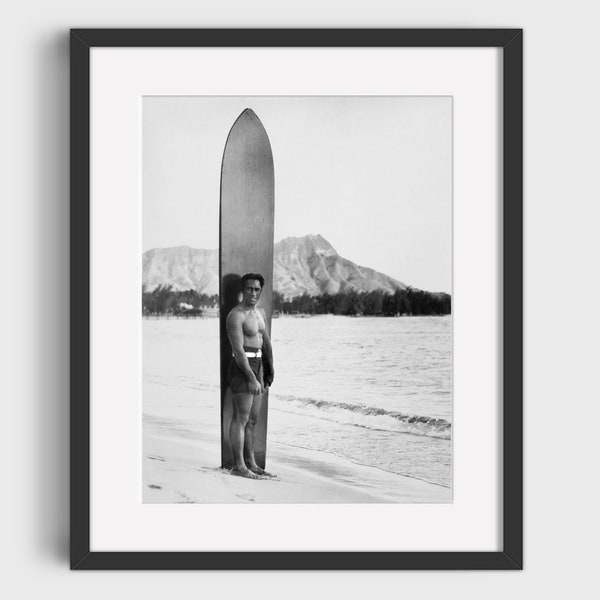 VINTAGE SURFING Duke Kahanamoku Photo - Digital Download, Printable Art, Black & White Surf Photo, Vintage Surfing Poster, Surf Poster