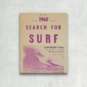 WRAPPED CANVAS - 1960&#39;s Search for Surf - Vintage Surfing Poster, Retro Surf Poster, Beach Decor, Surfing Print, Surf Decor