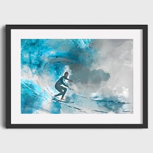 Pintura de acuarela SURFER - Descarga digital, Arte imprimible, Cartel de surf vintage, Cartel de surf retro, Impresión de surf, Acuarela de surf