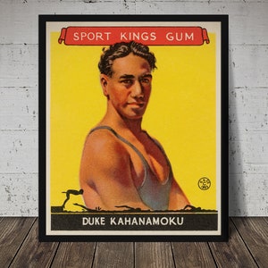 1933 Sport King Gum DUKE KAHANAMOKU Print - Digital Download, Printable Art, Vintage Surfing Poster, Surf Poster, Surfing Print