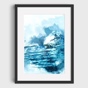 Pintura de acuarela SURFER - Descarga digital, Arte imprimible, Cartel de surf vintage, Cartel de surf retro, Impresión de surf, Acuarela de surf