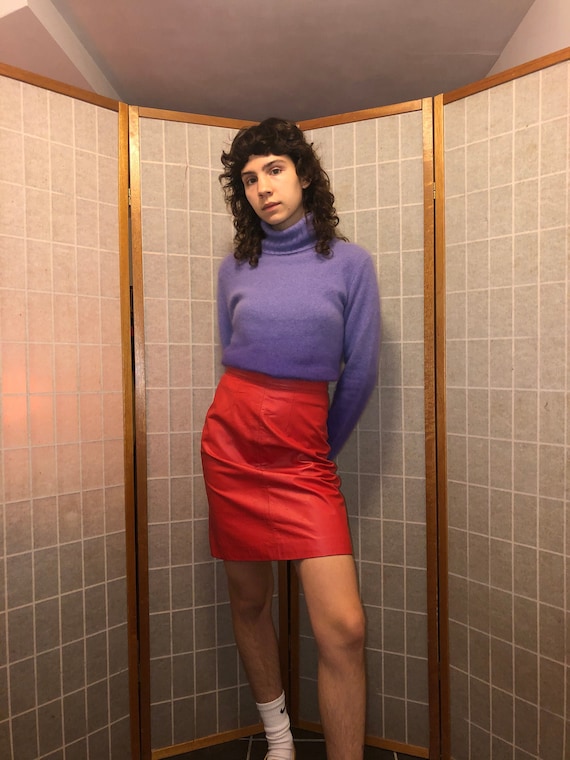 vintage 80s red leather pencil skirt