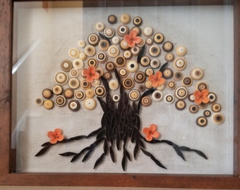 Quilling art - Tree brown and orange - wall art - paper - Wall hanging- Wall decor