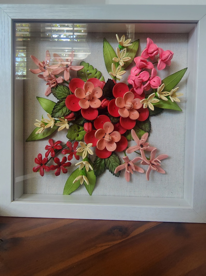 Quilling Red and Pink Flowers Bouquet Wall Art Paper Etsy