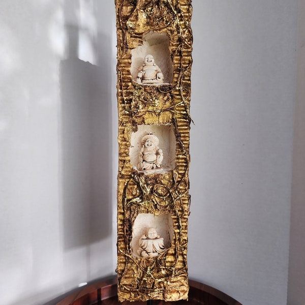 Art technique mixte - Powertex - Bouddha - Art du Bouddha d’Or - cadeau d’anniversaire - décoration de bureau