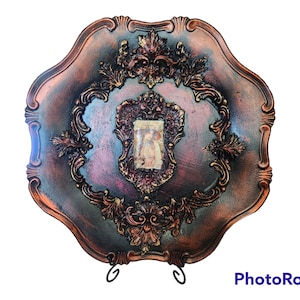 Decor plate - Decoupage lady in brown - vintage decoration - wall art - tabletop decor - Baroque  decoration- Christmas - Birthday