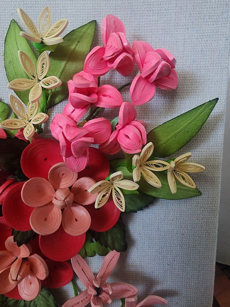Quilling Red and Pink Flowers Bouquet Wall Art Paper Etsy