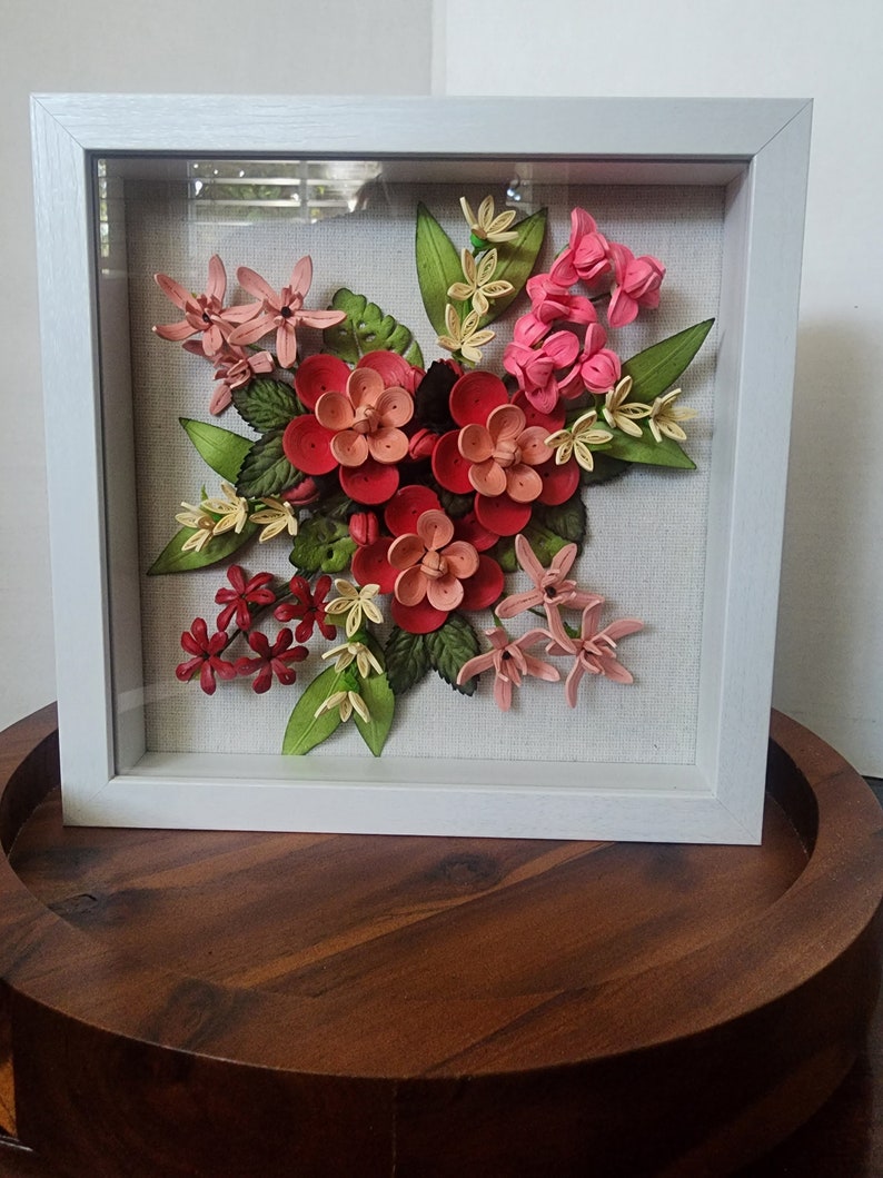Quilling Red and Pink Flowers Bouquet Wall Art Paper Etsy