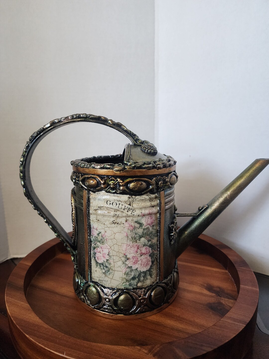 Decoupage Watering Can With Flowers Farmhouse Decoration Table Top Rustic Decor Christmas