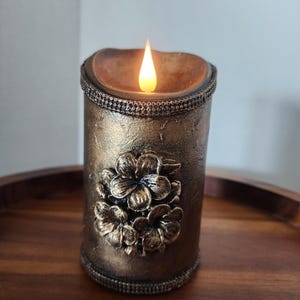 Decoupage led baroque flameless flickering Pillar Candle - Home decor- cozy candle- birthday gift- christmas gift
