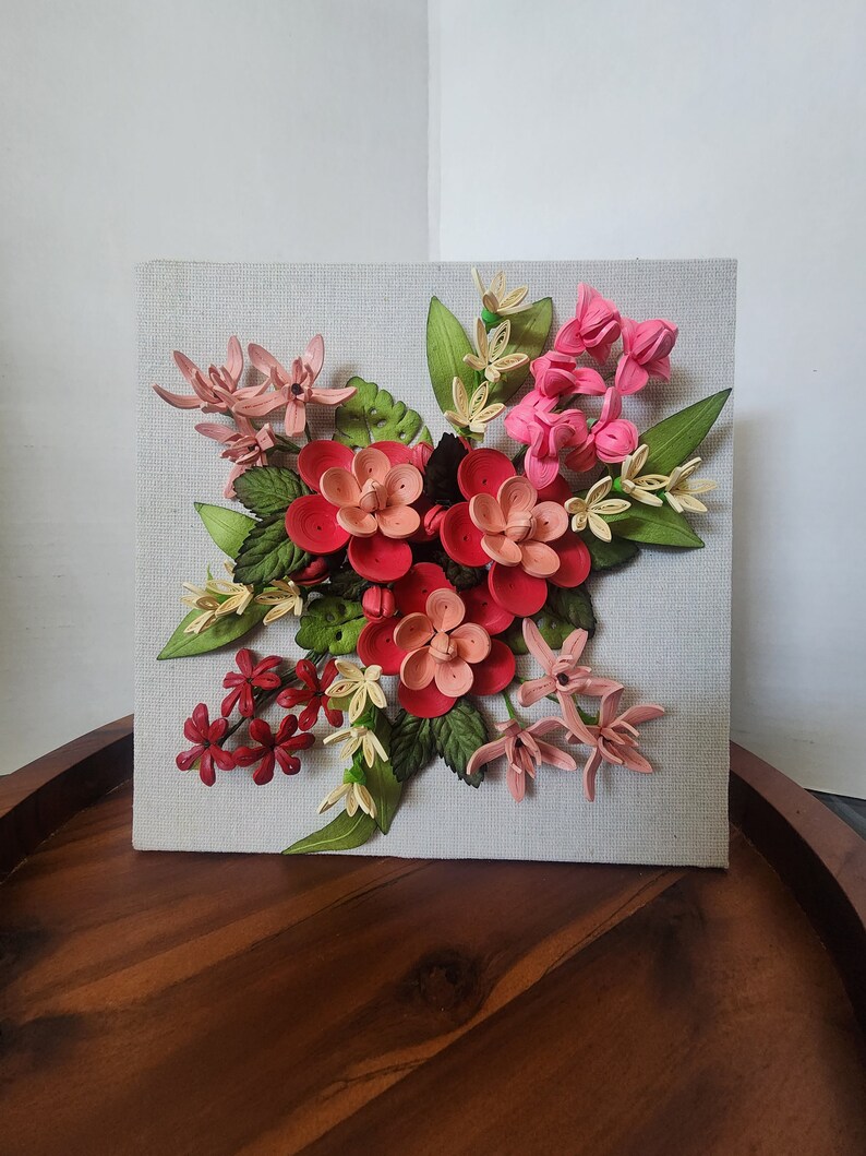 Quilling Red and Pink Flowers Bouquet Wall Art Paper Etsy
