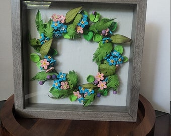 Quilling art - Forgot Me Not wreath - wall art - paper flowers - wall decor - wall hanging - Christmas gift- Easter gift  - Father's day