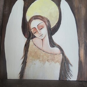 Unframed brown Angel on wood base - Decoupage angel on wood - Farmhouse decoration-wall art - Rustic Angel decor - Anniversary- Christmas