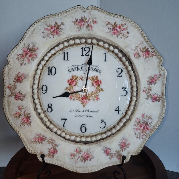 Wall clock - Decor plate- roses - vintage decoration - wall art - Baroque  decoration clock - Christmas - Birthday- table top clock