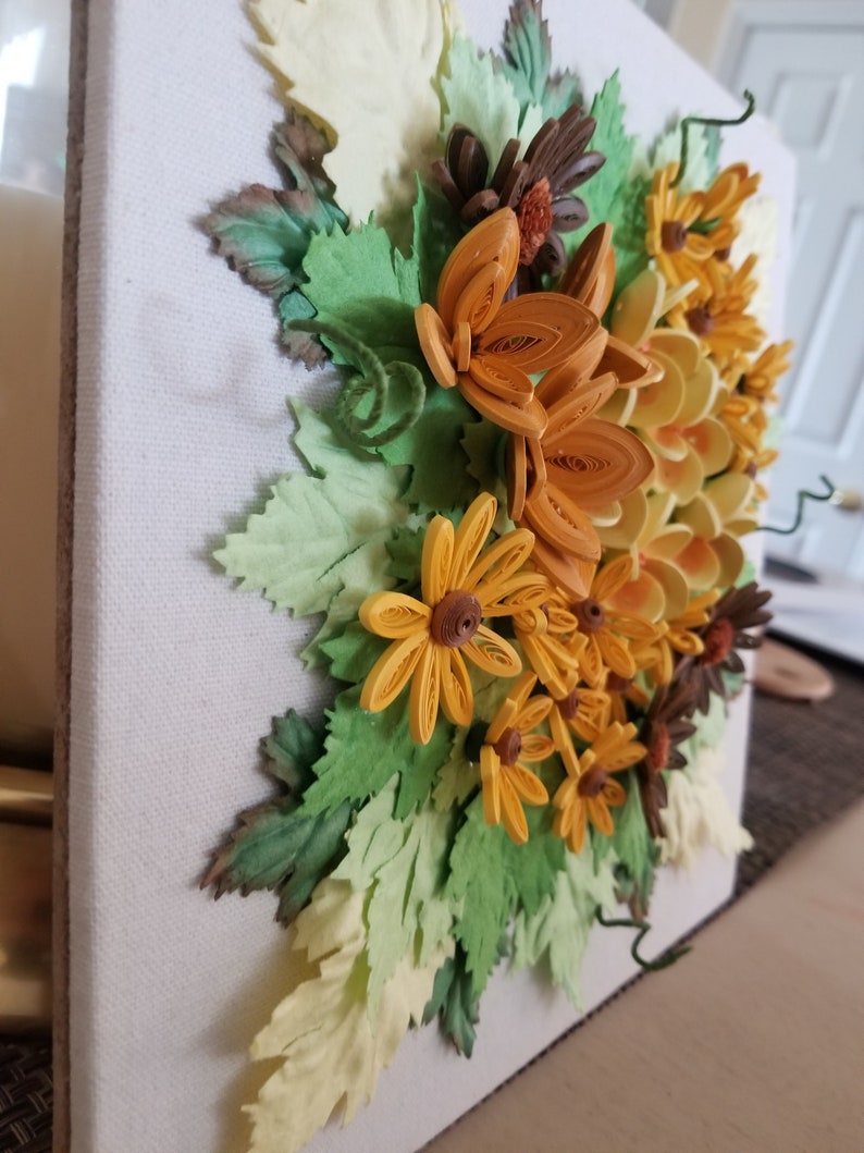 Quilling art Yellow wild flowers wall decor paper art | Etsy