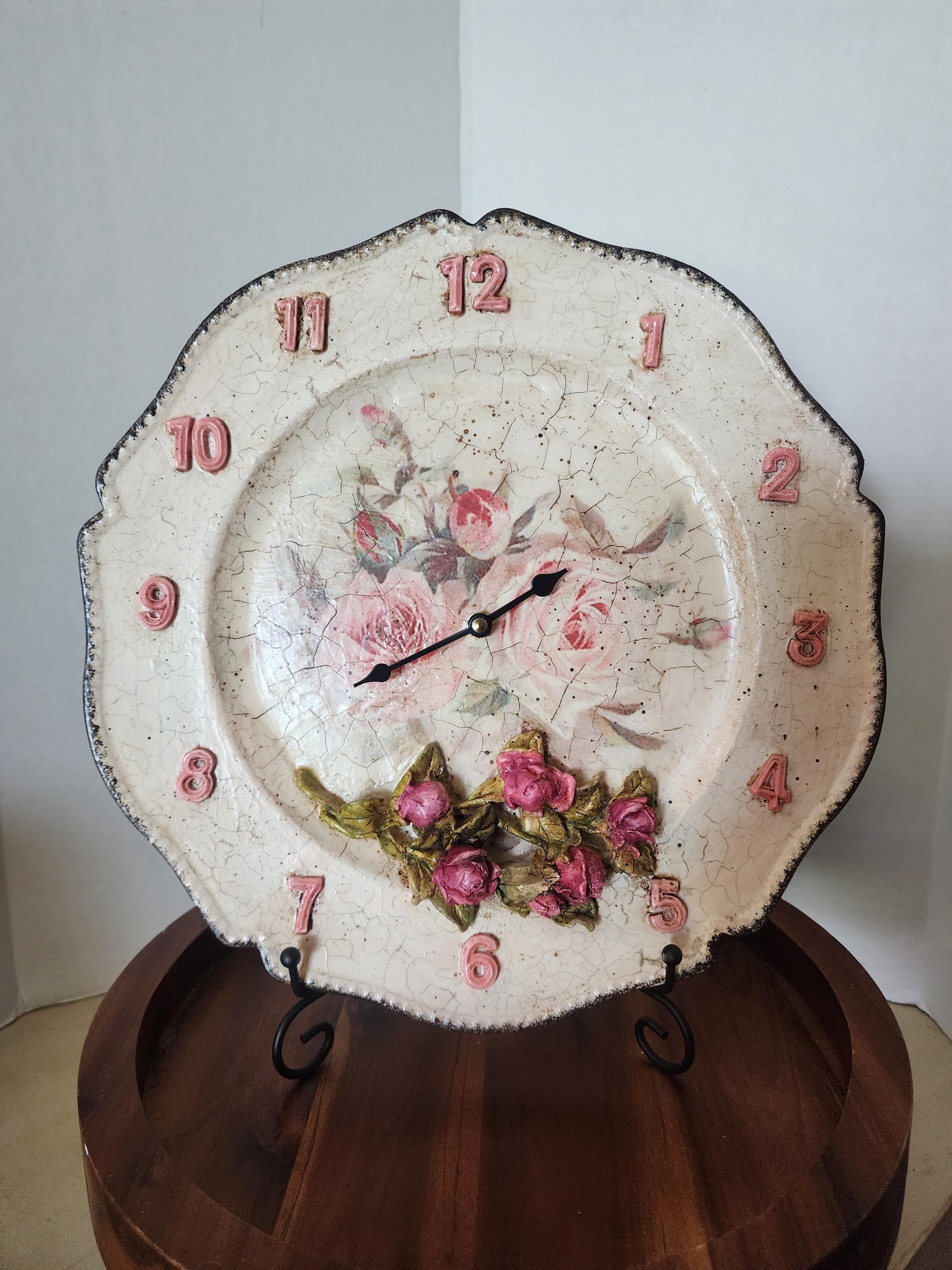 Wall Clock - Decor Plate- Roses - Vintage Decoration - Wall Art ...