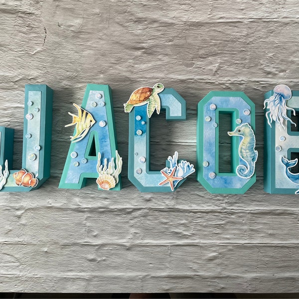 Under the sea 3D Letters, Safari Baby 3D Letters 7" quality cardstock made Baby Shower, customized letters, child Party Decoration,