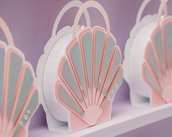 Mermaid Party Box set of 6, Shell Purse, Favor Box, Seashell Box, Under the Sea Theme, Mermaid Party Favors, Shell Favor Bag