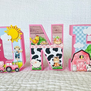 Pink Farm Animal Party / Farm 3D Letters Safari Baby 3D Letters 6" cartulina de calidad hecha / Animal granero / Moo Party / ONE Cow -