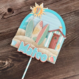 The Big One cake Topper, Retro Surfer Theme, First Birthday Decor,  Surf Board, Sun Retro  Big One